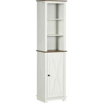 Kleankin Kleankin Armario Alto De Ba&ntilde;o Mueble Columna De Ba&ntilde;o Armario De Almacenamiento Con 3 Compartimientos Puerta Y Estante Ajustable 39,5x30x160 Cm Blanco