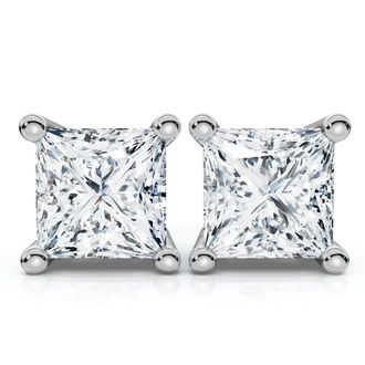 Pompeii3 33Ct Square Princess Cut Natural Diamond Stud Earrings in 14K Gold Basket Setting