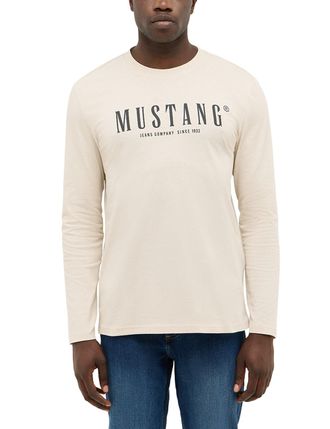 Mustang Langarmshirt MUSTANG Style Asheville, Herren, Gr. XXL, beige (oatmeal), Jersey, Obermaterial: 100% Baumwolle, bedruckt, regular fit normal, Rundhals, 