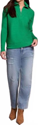 Tribal Starling Soft Zip-Up V-Neck Sweater In Field Green