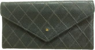 Chanel Black Grained Calfskin Long Wallet (Bi-Fold) (Pre-Owned)