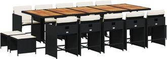 vidaXL Set Comedor De Jard&iacute;n Con Cojines 15 Pzas Rat&aacute;n Sint&eacute;tico Negro Vidaxl