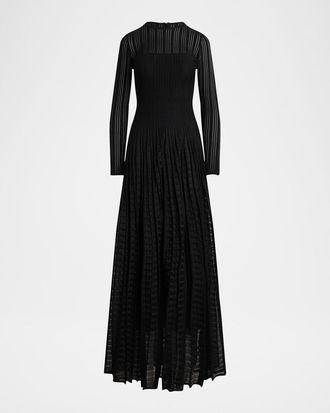 Ralph Lauren Collection Long-Sleeve Striped Knit Gown