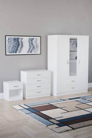 Home Discount Vida Designs 3Pc Bedroom Set 1Bedside, 4 Drawer Chest, Mirror Wardrobe in White