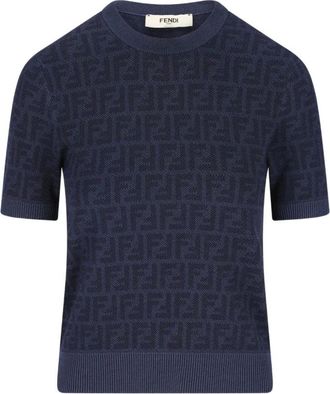 Fendi Round-neck Knitwear, female, Blue, Size: XS Round-neck Knitwear