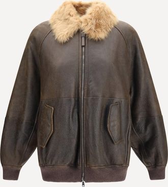Brunello Cucinelli Vintage-effect shearling Bomber with shiny zipper pull Female 40