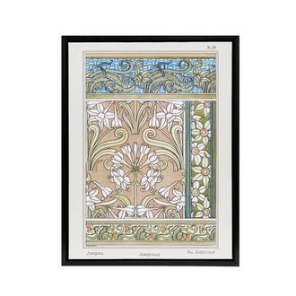 Artery8 Daffodil Nouveau Framed Canvas Wall Art Print Vintage Floral Verneuil in Green | Size: W24 x H32