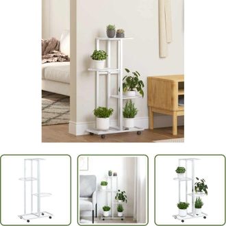 vidaXL vidaXL Scaffale per piante - Fioriera a 4 Piani con Ruote 44x23x80 cm Ferro Bianco