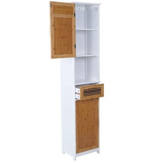 Hhg Hhg - Nunca Usado] Armario Alto 142, Armario De Ba&ntilde;o Estante De Ba&ntilde;o Bamb&uacute;, Certificado Mvg 180x40x31cm Blanco
