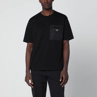Prada T-shirt nera in cotone e Re-Nylon