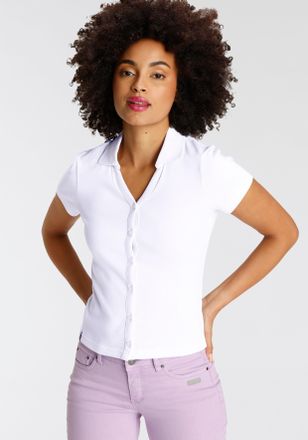 Kangaroos Poloshirt KANGAROOS, Damen, Gr. 36/38, weiss (wei&szlig;), Rippware, Obermaterial: 100% Baumwolle, unifarben, figurbetont kurz, V-Ausschnitt, Shirts Poloshi