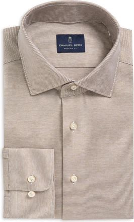 Emanuel Berg Premium Modern Fit Microhoundstooth Cotton Jersey Dress Shirt in Light Beige at Nordstrom, Size 42