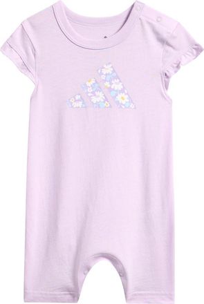 adidas Graphic Print Cap Sleeve Romper in Ice Lavendar at Nordstrom, Size 6M