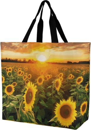 Generic Sunflower Field Sunset Handbag Portable Shopping Bag Foldable Grocery Bags For Picnic Casual Camping