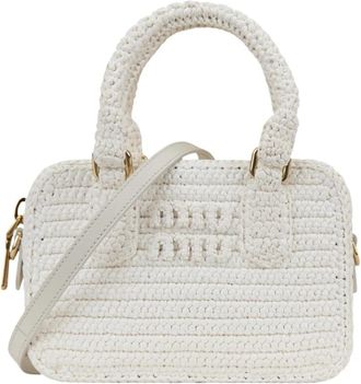 Miu Miu Gehaakte Schoudertas met Leren Details - Dames - Handtassen - Wit - ONE Size - Tassen