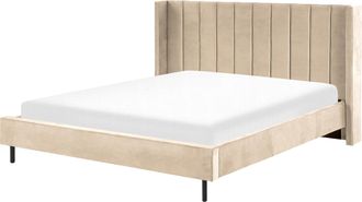 Beliani Cama Con Somier De Terciopelo Beige 180 X 200 Cm Listones Moderno Villette