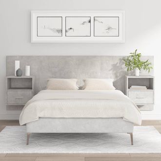 vidaXL Cabecero De Cama Con Mesitas Madera Contrachapada Gris Hormig&oacute;n Vidaxl