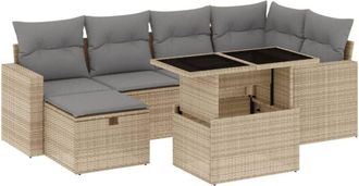 vidaXL Vidaxl - Set Sof&aacute;s De Jard&iacute;n 7 Piezas Y Cojines Rat&aacute;n Sint&eacute;tico Beige