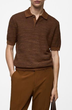 Mango Structured Knit Polo in Brown at Nordstrom, Size Small