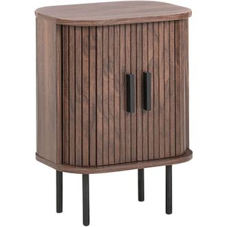 Beliani Mesita De Noche Retro Puertas Correderas Mdf Patas De Metal Madera Marr&oacute;n Oscuro Bradley