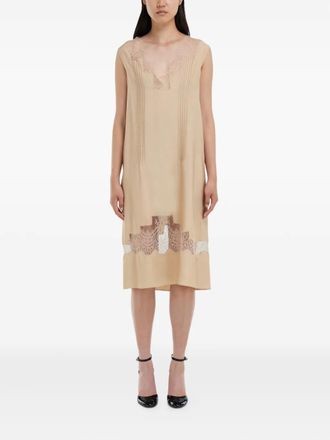 Ferragamo lace-inserts mini dress - women - Organic Silk - 42 - Neutrals