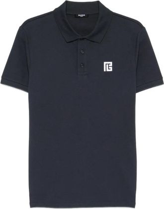 Balmain Geborduurde katoenen polo - Heren - Polos - Blauw - S - Katoen - Tops