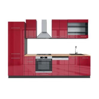 Vicco Mueble De Cocina Fame-line, Burdeos Brillo Intenso/antracita, 300 Cm, Et Roble