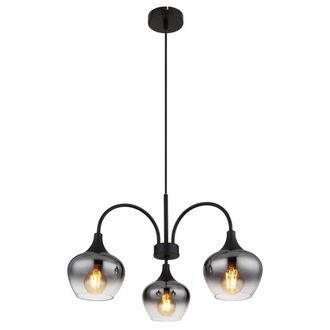 Netlighting Maxy Multi Arm Pendant Matt Black Smoke Glass Shade 3x E27