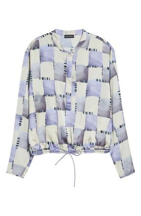 Emporio Armani Check Satin Top in Purple at Nordstrom, Size 14 Us