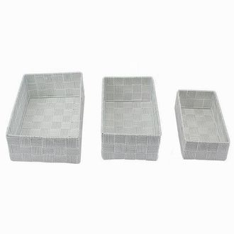 Trade Shop Trade Shop - Set 3pz Scatola Portaoggetti Tessuto Intrecciato Contenitori Grigio Chiaro 79054