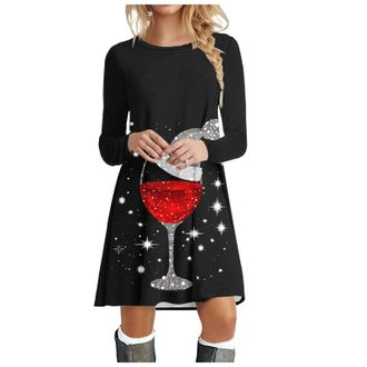 Generic Womens Christmas Jumper Dress Snowman Pattern Long Sleeve Sweatshirts with Pockets Halloween Sweater Dress Christmas Jumpers for Women Novelty Reindee