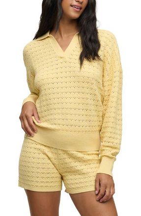 Barefoot Dreams Heathered Cotton Tulip Pointelle Collared Pullover in Canary at Nordstrom, Size X-Small