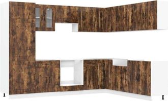 vidaXL Vidaxl - Mueble Cocina Kalmar Roble Ahumado 14 Pzas Madera Contrachapada