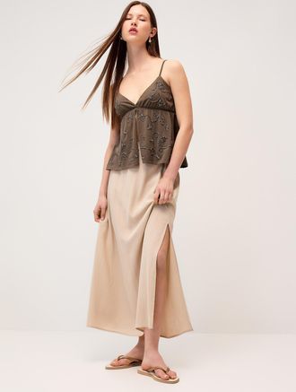 Twik Womens Side-slit textured crepe maxi skirt