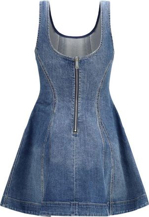 Self Portrait Denim Flared Mini Dress - Blue