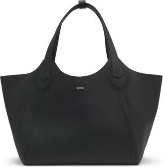 BOSS Leather tote bag with metallic logo lettering