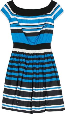 Prada 2000s striped flared mini dress - women - Cotton/Elastane/Cotton/Polyamide/Elastane/Viscose - 44 - Blue