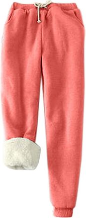 Generic Womens Fleece Lined Joggers Pant Thermal Sherpa Sweatpants Winter Warm Tracksuit Bottoms Drawstring Elastic Waistband Sport Trousers Loose Fit Wide Le