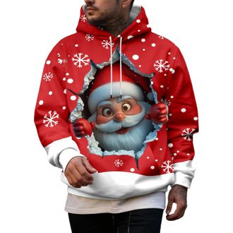 Generic Mens Christmas Sweatshirt Mens Christmas Print Hooded Long Sleeve Hoodie Top Hoodie Xmas Party Hooded Pullover Top With Pocket Santa Festive Sweatshir