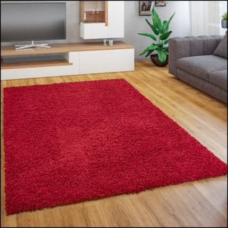 Paco Home Paco Home Alfombra Salon De Habitacion Pelo Largo Felpa Lisa Moderna Suave 160x220 Cm, Rojo