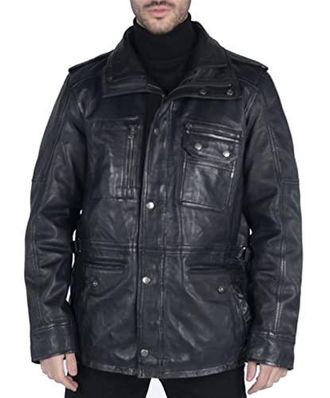Manteau En Cuir Pour Homme Noir 3/4 Avec Capuche Amovible Zip Up Duffle Veste De Designer - Ian (Small