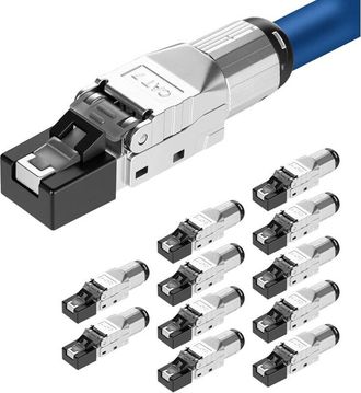 OEM Conectores Rj45 Cat7 Stp Blindados Sin Herramientas - 12 Unidades Para Cables Lan R&iacute;gidos, Compatibles Con 10 Gbps, F&aacute;cil Montaje Lsa