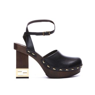 Fendi Black Calfskin Womens Clogs