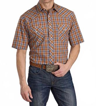 Roper Mens Classic Plaid Snap Closure Shirt In Tan