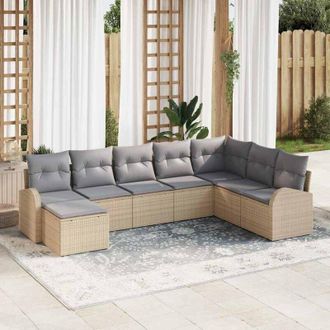 vidaXL Vidaxl - Conjunto De Sof&aacute; De Jard&iacute;n 8 Pcs Beige, Gris Claro Polirat&aacute;n