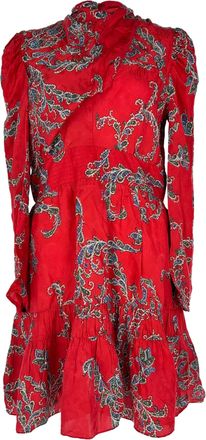 Sandro Sandro Draped Neckline Printed Mini Dress in Red Viscose