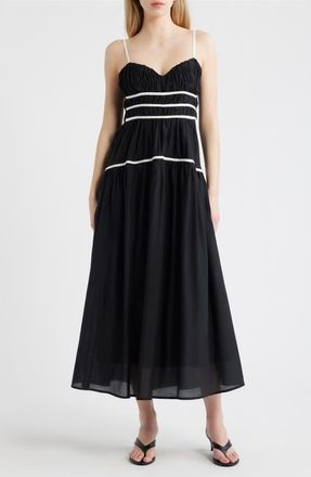 Moon River Shirred Tiered Midi Sundress in Black at Nordstrom, Size X-Large