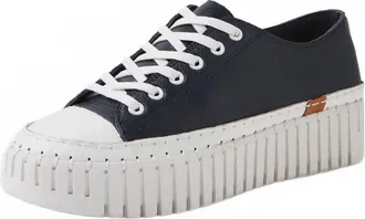 Django & Juliette Womens Baselo Platform Sneaker In White-Navy Leather-Tumble Leather