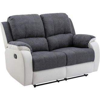 Vente-Unique Divano 2 posti relax in Microfibra e Similpelle Grigio e Bianco - BRODY