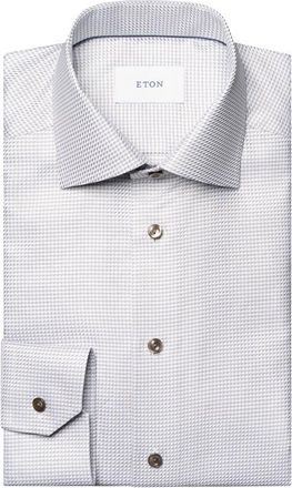 Eton Slim Fit Houndstooth Dress Shirt in White/medium Brown at Nordstrom, Size 17.5
